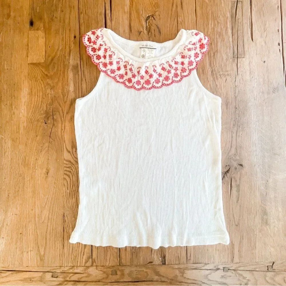 Matilda Jane White Morning Glory Tank with Red Embroidered Neckline Size 12